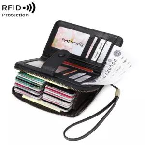 MIYIN 레트로 대용량 RFID 차폐 여성용 짧은 지갑 멀티 카드 슬롯 오르간 신용 가방 다기능 제로