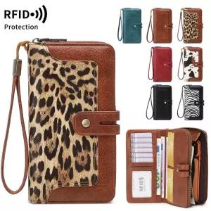 새로운 패션 레트로 여성 지갑 RFID 차단 다중 카드 슬롯 대용량 클러치 백 이중 접이식 다기능 롱