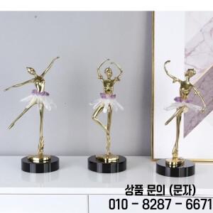 황금색 황동 발레리나 소녀 조각상 크리스탈 받침대 장식품 책상 인물 댄서