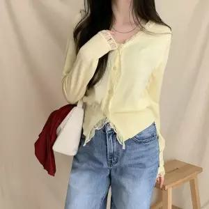 [하프클럽/옷자락]여성 여리핏 프릴 레이스 브이넥 비스코스 가디건