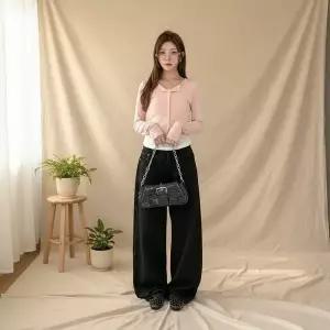 [하프클럽/옷자락]여성 세미크롭 레이어드 코튼 가디건 옆셔링 반지