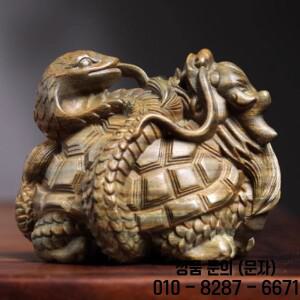 드래곤 거북이와 뱀 녹색 샌달우드 조각 동물 입상 장식 공예 미니어처 JW141  7.5 cm