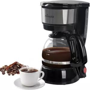 하우스에이드 5컵 커피 메이커 1-2인용 소형 머신 0.75L 유리 카라페 2시간 자동 차단 650W 패스트 브루