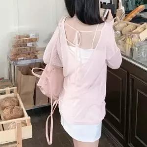 여유핏 레이어드룩 시스루 백스트랩 여리 긴팔티셔츠