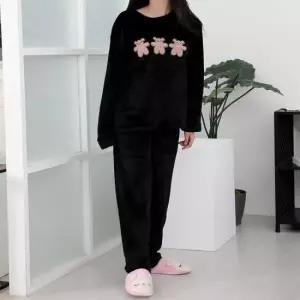 여자수면바지 극세사 수면잠옷 상하세트 쿠키베어블랙