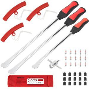 38PCS 타이어 스푼 공구 세트 14 5인치 11 5인치 레버가 장착된 프리미엄 아이언 교체 키트 프로텍터 밸브 액세서리를 포함한 모터사이클 더트 바이크 잔디 깎기용