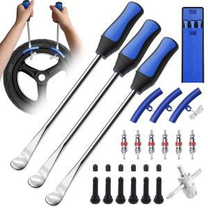 HTOMT 11 타이어 스푼 키트 오토바이 먼지 자전거 잔디 트랙터 자전거용 교체 도구 3PCS 포함 교체기 제거 6PCS 밸브 도구 코어 파란색