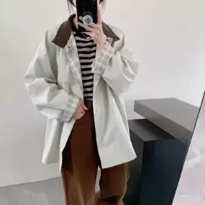 여사친 가을 체크 트렌치 차이나 상의 코트 OP3