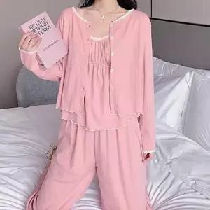 쓰리피스홈웨어 여자 예쁜 파자마룩 가디건 잠옷 홈웨어 선물 세트