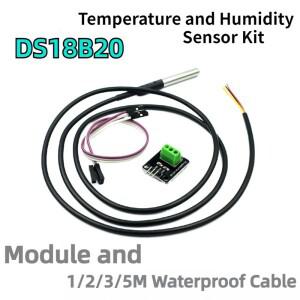 DS18B20 온도 센서 모듈 키트 방수 1M 1-5M 디지털 케이블 Arduino 용 스테인레스 스틸 프로브 터미널 어댑