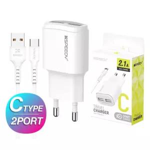 스피디 2.1A USB 2포트 가정용충전기 +C타입케이블