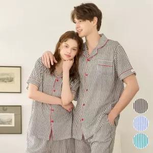마리끄 에떼 스트라이프 파자마 셔츠카라 커플 반팔 잠옷세트