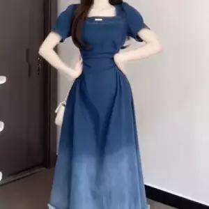 아리엘스타일 스퀘어넥 슬림라인 여름데님 달루미데님롱원피스