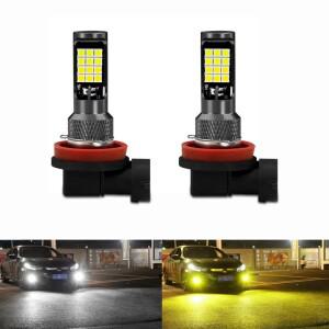 차량용 LED 듀얼 컬러 안개 방지 조명 전구 H11 H8 H7 9006 HB4 881 H3 24SMD 3030 자동 헤드라이트 2 개