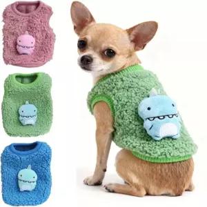 치와와 요키를 위한 플라도펫 3팩 티컵 강아지 고양이 XXS 옷 겨울용 따뜻한 플리스 애완동물 스웨터 셔츠 조끼 미니 신생아 초소형 개 XXXS(Pet Cute Dnosaur