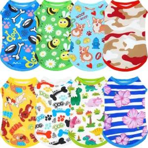 JpGdn 8PCS/팩 도그 셔츠 남성용 XS 소형 보이 민소매 티셔츠 부드러운 신축성 고양이 강아지 탱크 탑 티 조끼 X-Small Boy's Color