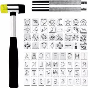 고무 망치가 있는 가죽 스탬프 도구 71 PCS 다양한 모양 안장 만들기 펀치 세트 조각 도구(71PC) 71pc