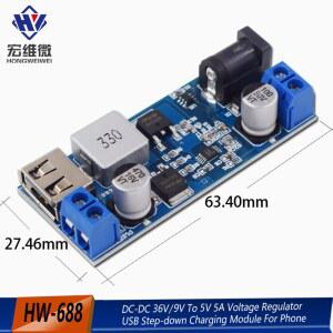 호환 - 24V/12V ~ 5V 5A 스텝 다운 전원 공급 장치 벅 컨버터 LM2596S 교체 전화 용 조정 가능한 USB 스텝 다운 충전 모듈