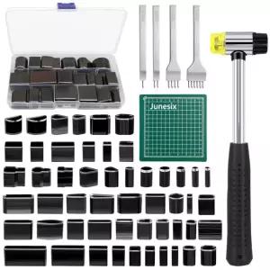 58피스 가죽 구멍 펀치 키트 - 52개의 모양 커터 1/2/4/6-가지 20mm 고무 망치 매트 포함 DIY 벨트 시계 스트랩 휴대폰 케이스 및 핸드백용 58 PCS