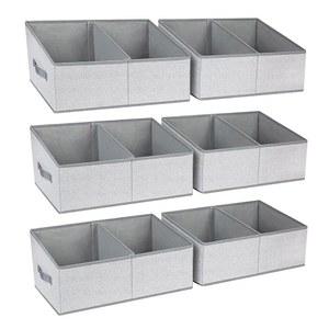 손잡이와 칸막이가 있는 DIMJ 대형 옷장 선반 정리함 6팩, 패브릭 사다리꼴 수납 바구니, 선반용 접이식 의류 컨테이너 박스, 수건, 책, , 지갑, 모자, 회색