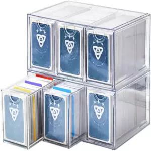 DEEIF 6 서랍 트레이딩 카드 보관함 2200개 이상의 정리함 분할기 포함 TCG MTG PTCG 스포츠 카드용 수납장 클리어 (6 상자) 6 Drawer Card Box