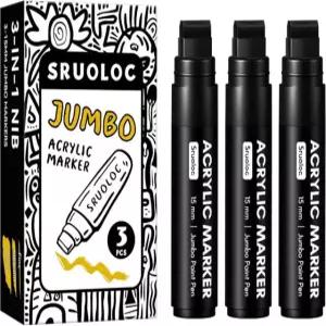 SRUOLOC 3 점보 영구 마커 블랙 두께 15mm 와이드 팁 암벽화용 대형 아크릴 페인트 포스터 스톤 세라믹 유리 나무 캔버스 Black