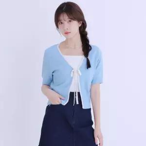 [백화점 홈쇼핑 정품] 로엠 배색 리본 반팔 가디건 RMCKE25RT1