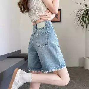 솜브레로스 바지 여성 청 하프 여름 청반바지 청바지 레이스 반바지 얇은 A라인 와이드 5부 DOS2