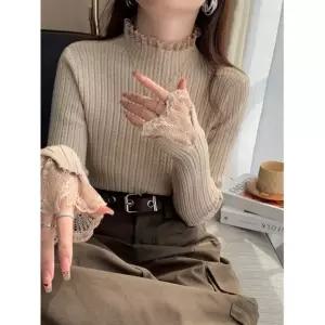 손오반 니트 이너 봄 추동 여친 데일리룩 폴라넥 레이스 반폴라 탑 KUK3