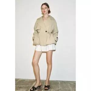ZARA 자라 조절 가능한 허리 숏 트렌치 코트 - 크림 베이지 3953851