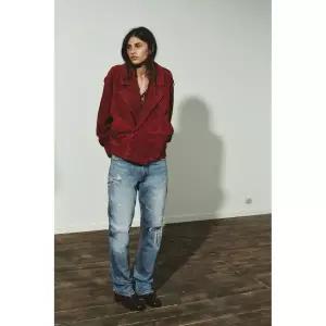 자라 ZARA 100% 스웨이드 가죽 재킷 - 레드 3953455