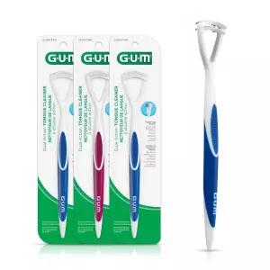 GUM 혀 클리너 - 듀얼 액션 부드러운 털 브러시와 스크레이퍼 (3개 팩)