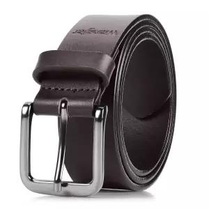 Wrangler 남성용 풀 그레인 천연 가죽 35mm 두께의 캐주얼 벨트, 청바지, 바지, 35mm 브라운