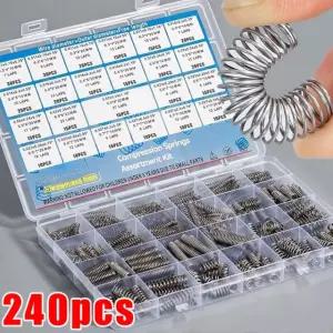 240PCS 박스 압축 스프링 모음 키트 304 스테인리스 기계 수리 스틸 소형 15가지 xed Size 240pcs box