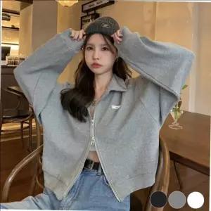 [하프클럽/]크롭 기장 집업 점퍼 가을용 긴팔 자켓