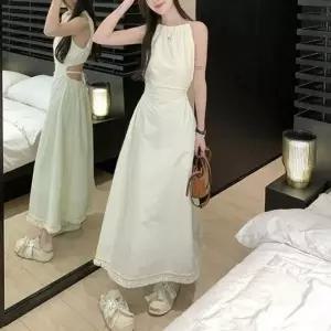 [하프클럽/]홀터넥 허리트임 롱 드레스 심플 시크 여성 의류