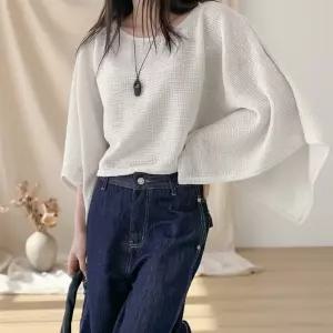 여성 데일리 여리핏 시스루 케이프 니트 티 숄 비침