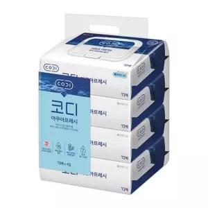 코디 아쿠아프레시 물티슈 72매 캡형 6입 CODI 쌍용 미용위생용품 일반물티슈