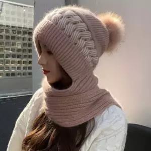 니트벙거지모자 모자 머플러 일체형 방울 니트 겨울 방한 보온 여성