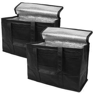 APQ Supply 블랙 단열 음식 배달 가방. 지퍼가 달린 상단 식료품 배달을 위한 접이식 케이터링 백. 식료품