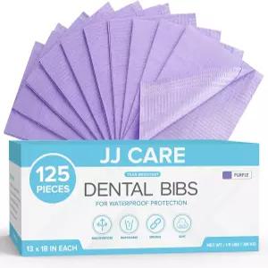 JJ CARE 치과용 턱받이 125팩 - 13인치 x 18인치 보라색 3겹 방수 속눈썹 연장용 일회용 네일 아트용