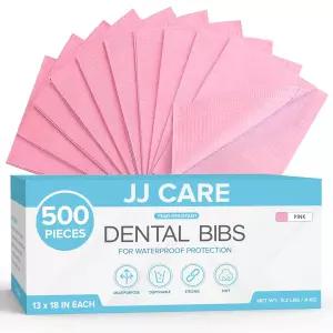 JJ CARE 치과용 턱받이 500팩 - 13인치 x 18인치 핑크 3겹 방수 속눈썹 연장용 일회용 네일 아트용 환자용