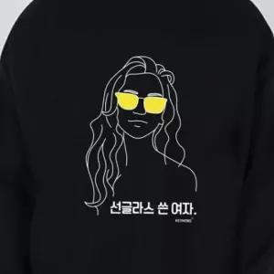 쓴 기모맨투맨 선글라스 키밍 맨투맨 여자 캐릭터 긴팔티 티셔츠