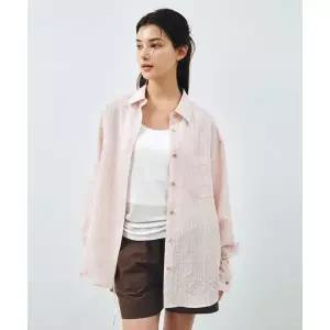 매장정품 몽돌 MONGDOL 스트라이프 시스루 오버핏 셔츠 라이트핑크 MDSH019STLPINK 261173