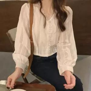 간절기블라우스 브이넥 펀칭 레이스 여성 긴팔 봄 가을 예쁜 블라우스