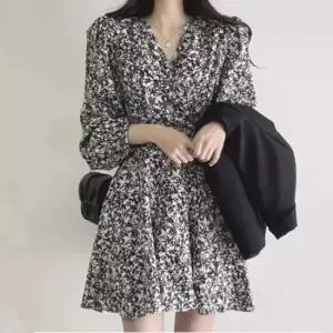 [SBD] 스타일 여성 플레어 플라워 데일리 스타일 미니 원피스 랩