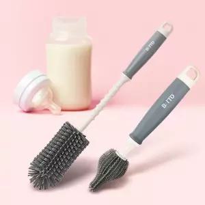 고퀄리티   컵 납작모젖병솔세트 젓병솔 실리콘세척솔 닦는솔 젖꼭지솔 병