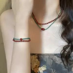 [인기템]레드 비즈목걸이 여름 악세사리 레이어드 블루 원석 목걸이 연예인 팔찌 포인트 초커