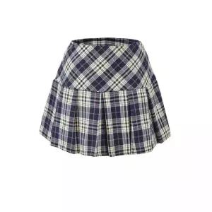 솜브레로스 여친 스커트 빈티지 여름 플리츠 시폰 방지 쉬폰 체크 비침 A라인 DOS2