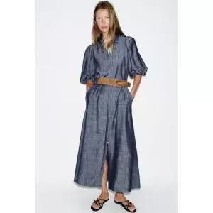 ZARA 벨트 미디 원피스 - 인디고 423906